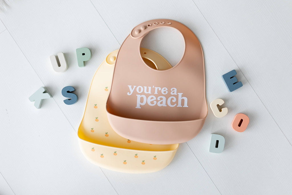 Baby Bib Set, You’re a Peach, Silicone, Set of 2