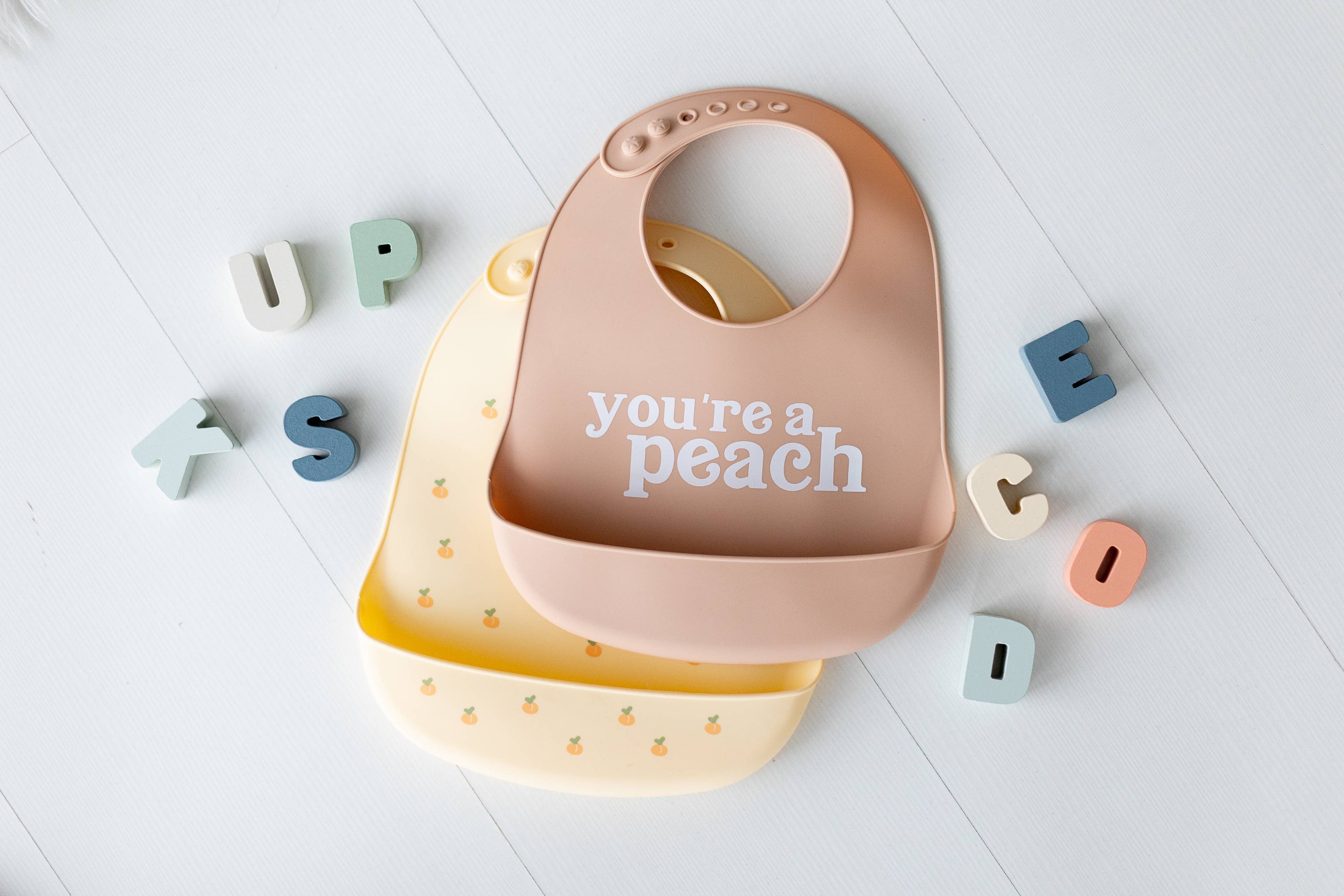 Baby Bib Set, You’re a Peach, Silicone, Set of 2