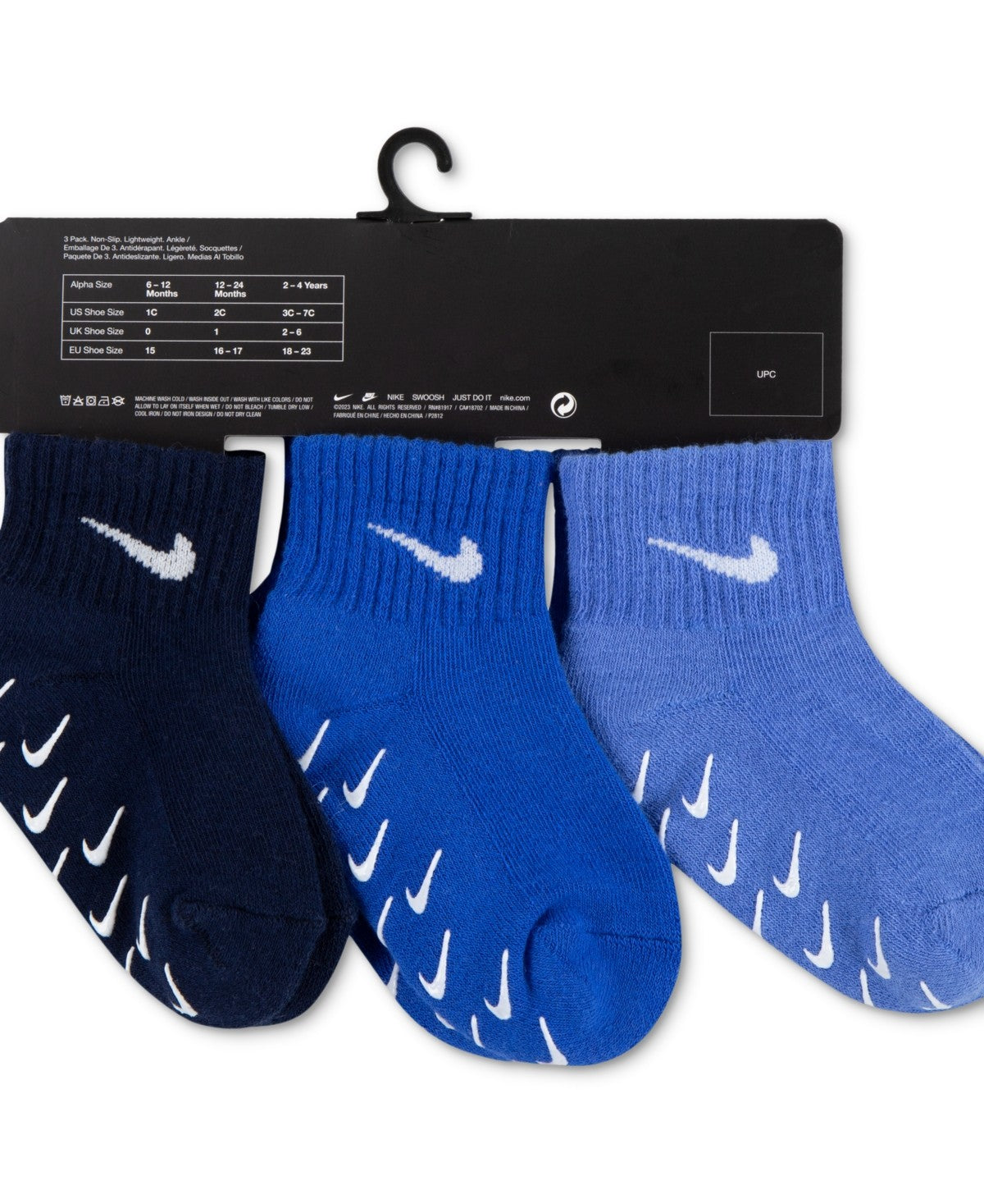 Nike 3-Pack Cushioned Non-Slip Baby Socks – Blue Multi | Size 6-12M