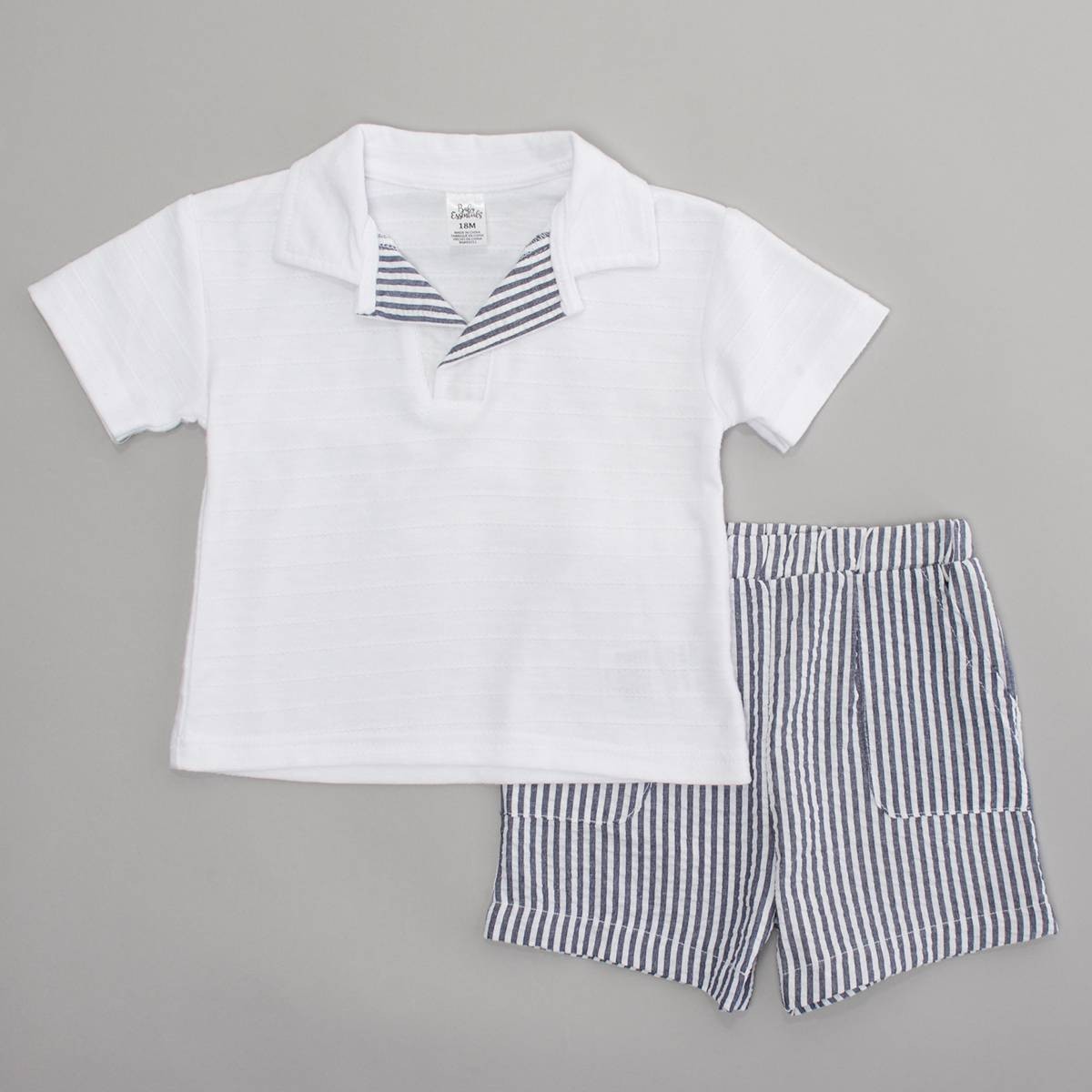 Baby Essentials Baby Boy 2-Piece Polo Shirt & Stripe Shorts Set | 24M