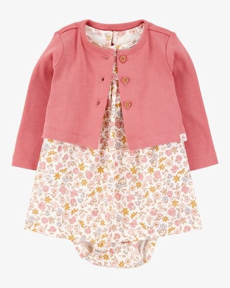 Carter's Baby Girl 2-Piece Floral Dress & Attached Bodysuit with Cardigan Set | 12M
