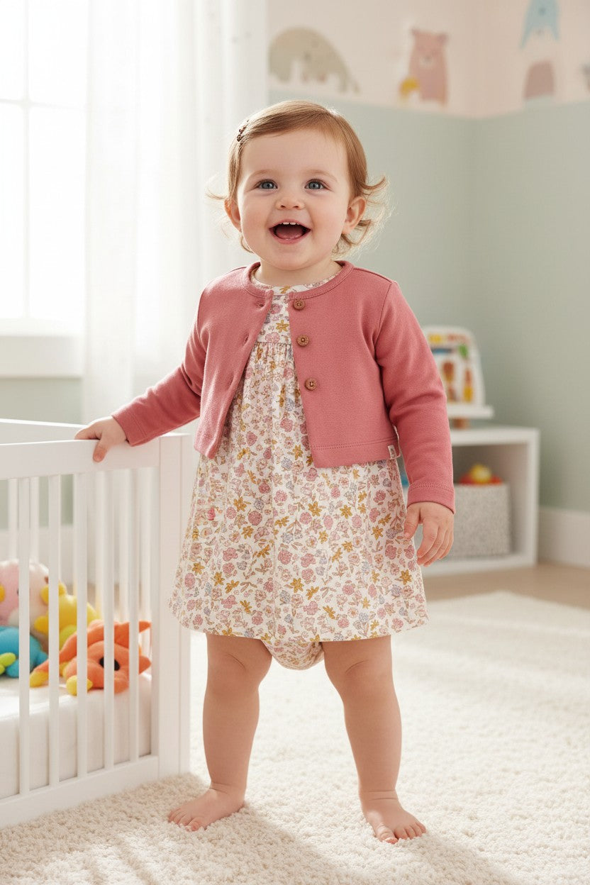 Carter's Baby Girl 2-Piece Floral Dress & Attached Bodysuit with Cardigan Set | 12M