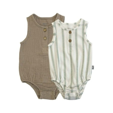 Graco 2-Piece Muslin Romper Set – Neutral Baby Outfit (9-12 Months)