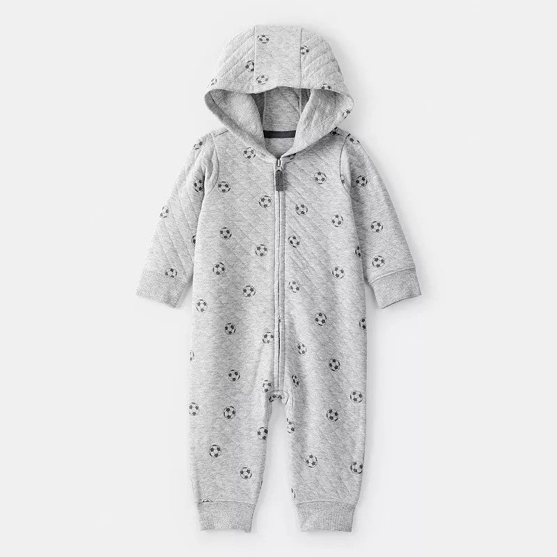 Carter's Baby Boys Soccer Quilted Hooded Jumpsuit | Gray | 18M