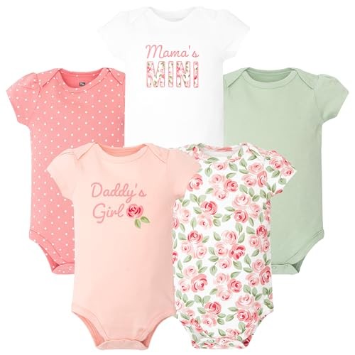 Hudson Baby 5-Pack Floral Bodysuits – Pink & Sage | Size 6-9M