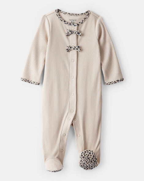 Carter's Baby Girl Bow Cotton Long-Sleeve Snug Fit Sleep & Play | 9 Months