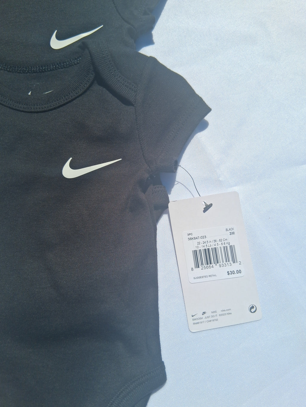 Nike Baby 3-Pack Short Sleeve Bodysuits – Black | Size 3M