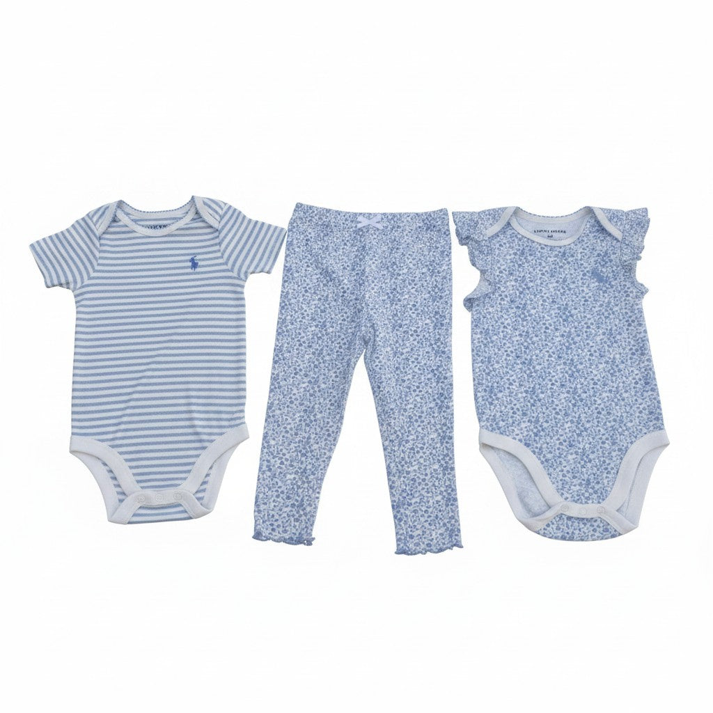 Lucky Brand 3-Piece Floral Bodysuit & Leggings Set – Size 18M
