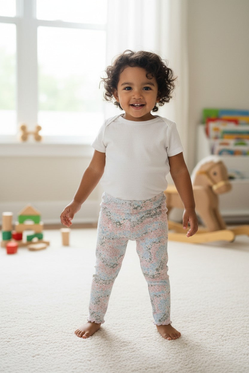 Roxy 3-Piece Bodysuit & Leggings Set – Pink Pastel Print | Size 18M