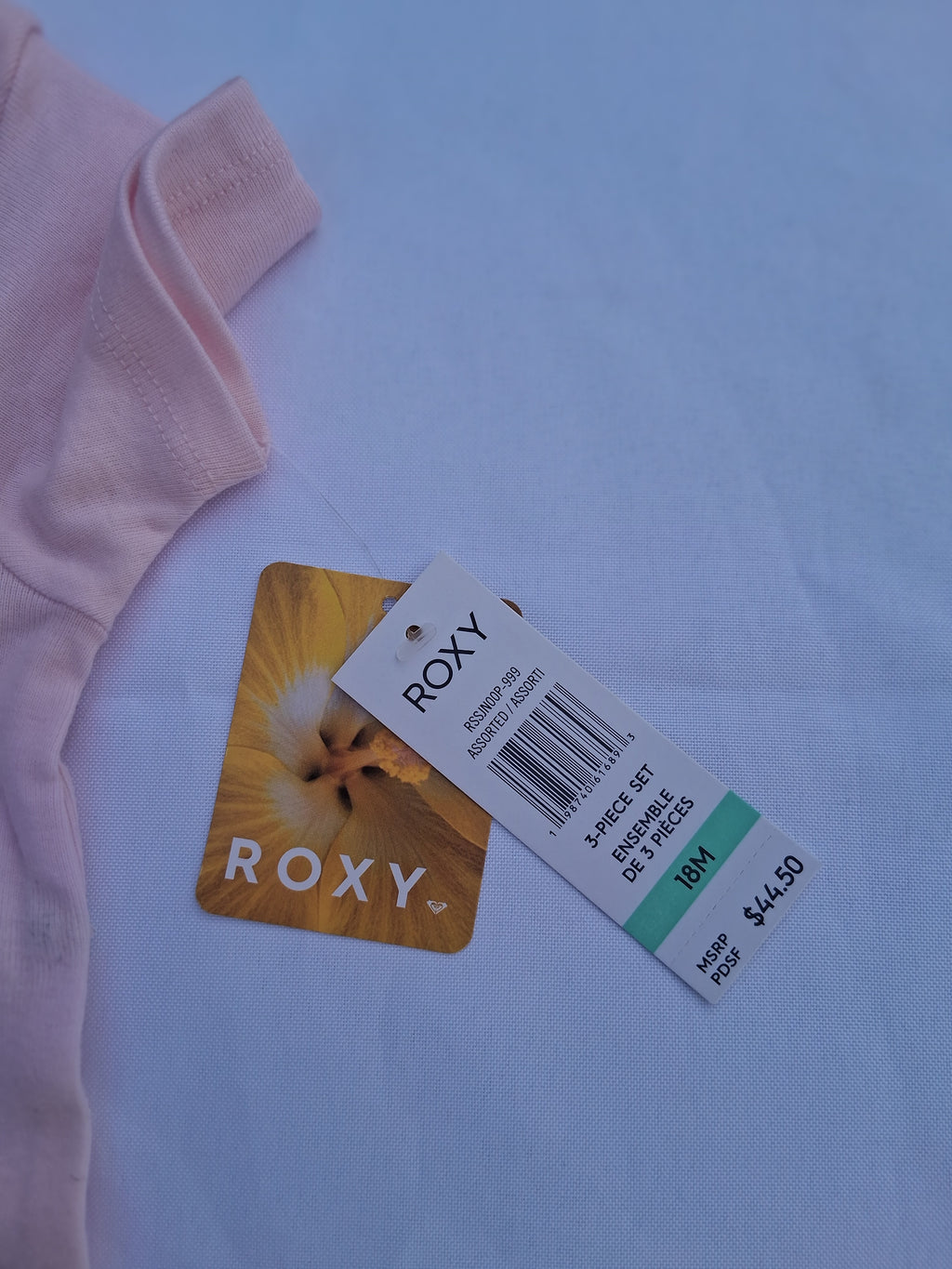 Roxy 3-Piece Bodysuit & Leggings Set – Pink Pastel Print | Size 18M