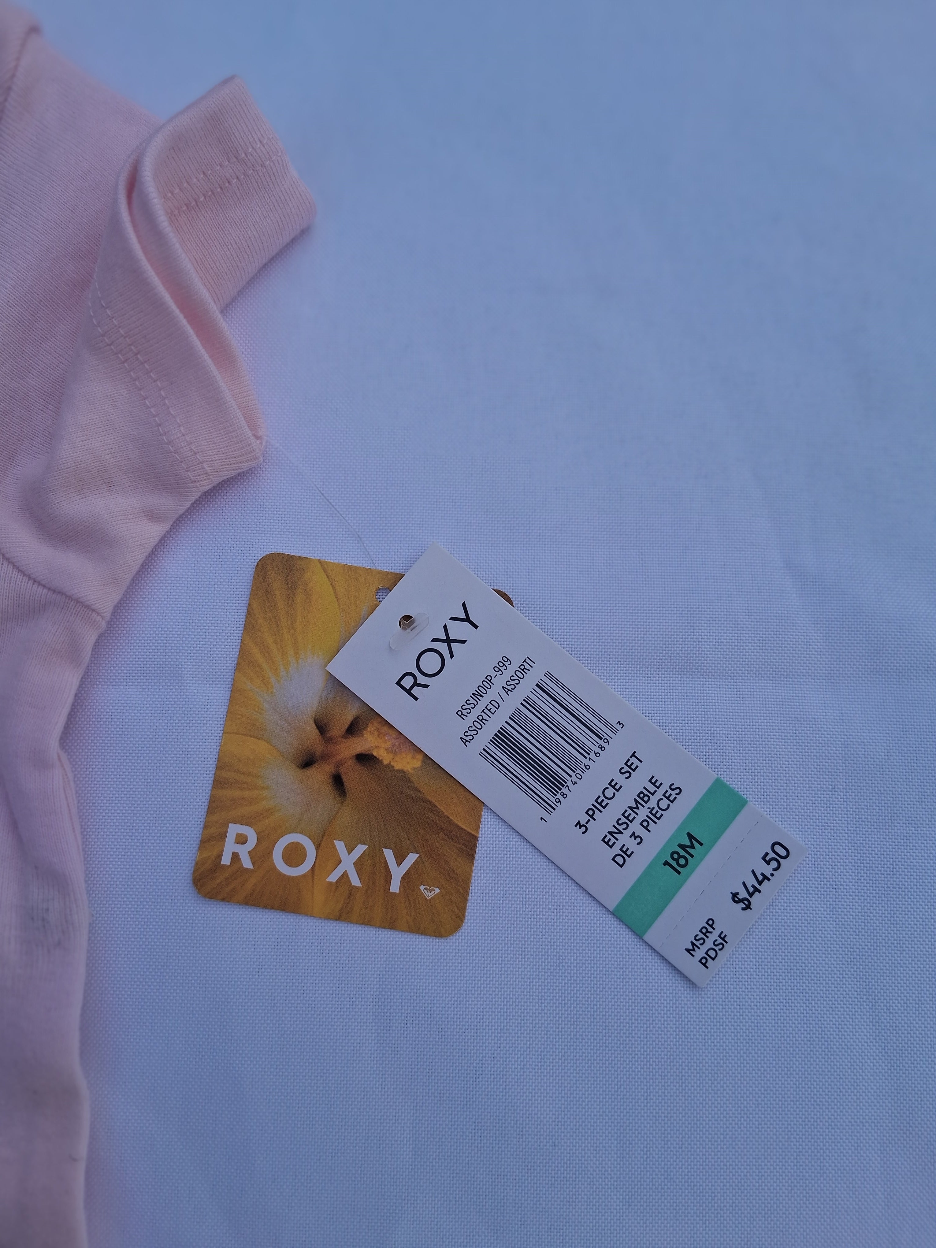 Roxy 3-Piece Bodysuit & Leggings Set – Pink Pastel Print | Size 18M
