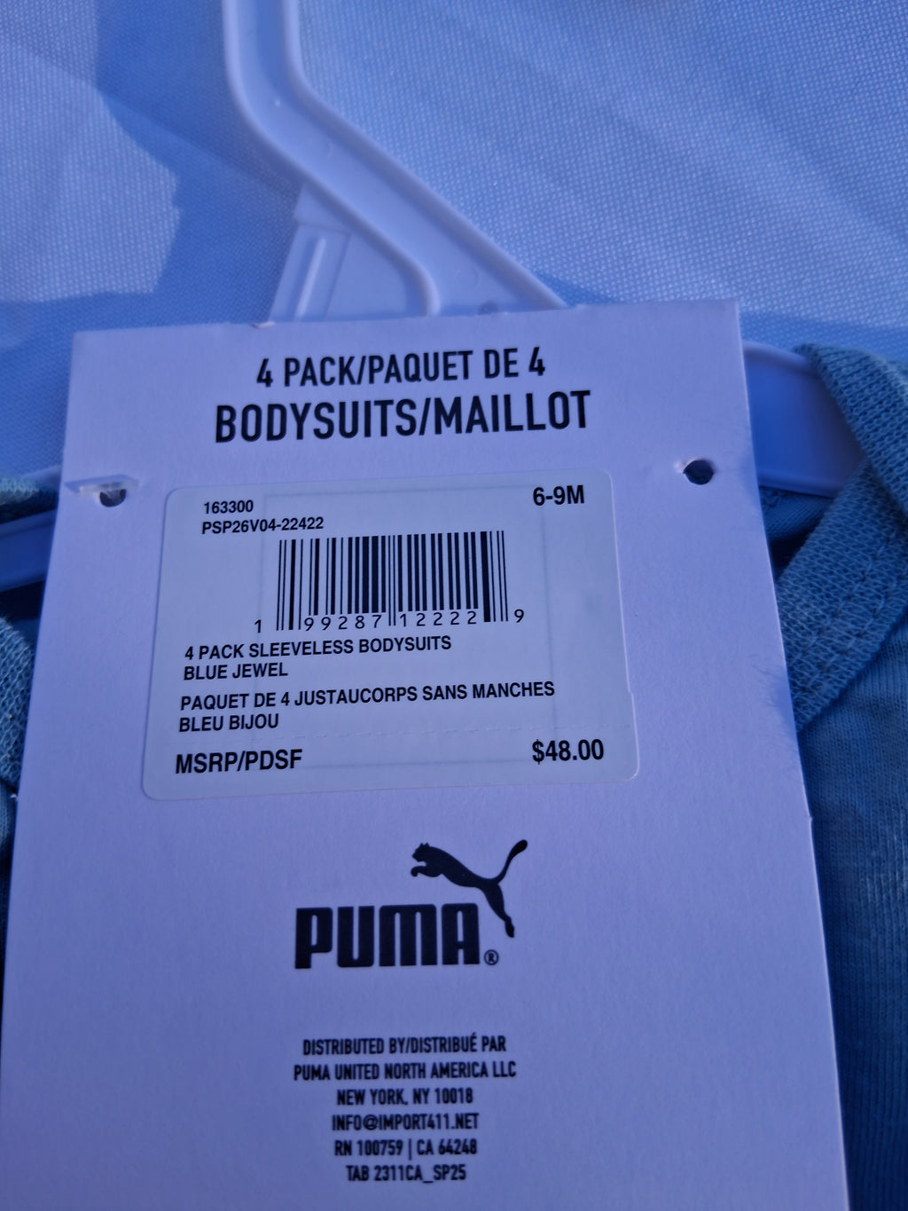 Puma 4-Pack Sleeveless Bodysuits – Blue Multi | Size 6-9M