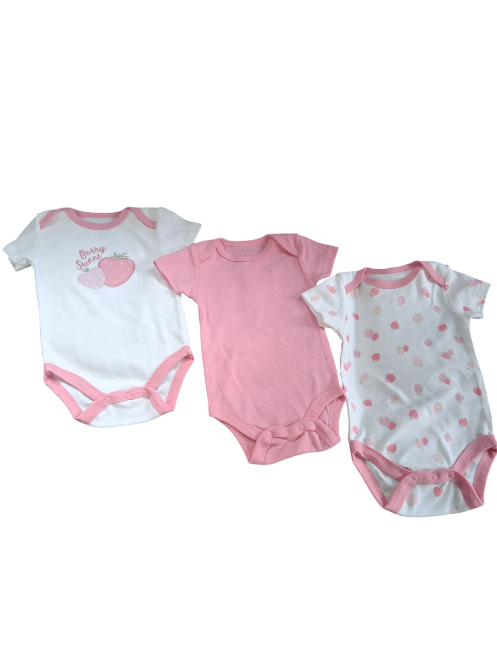 Le Top Bébé 3-Pack Strawberry Bodysuits – Pink & White | Size 3-6M