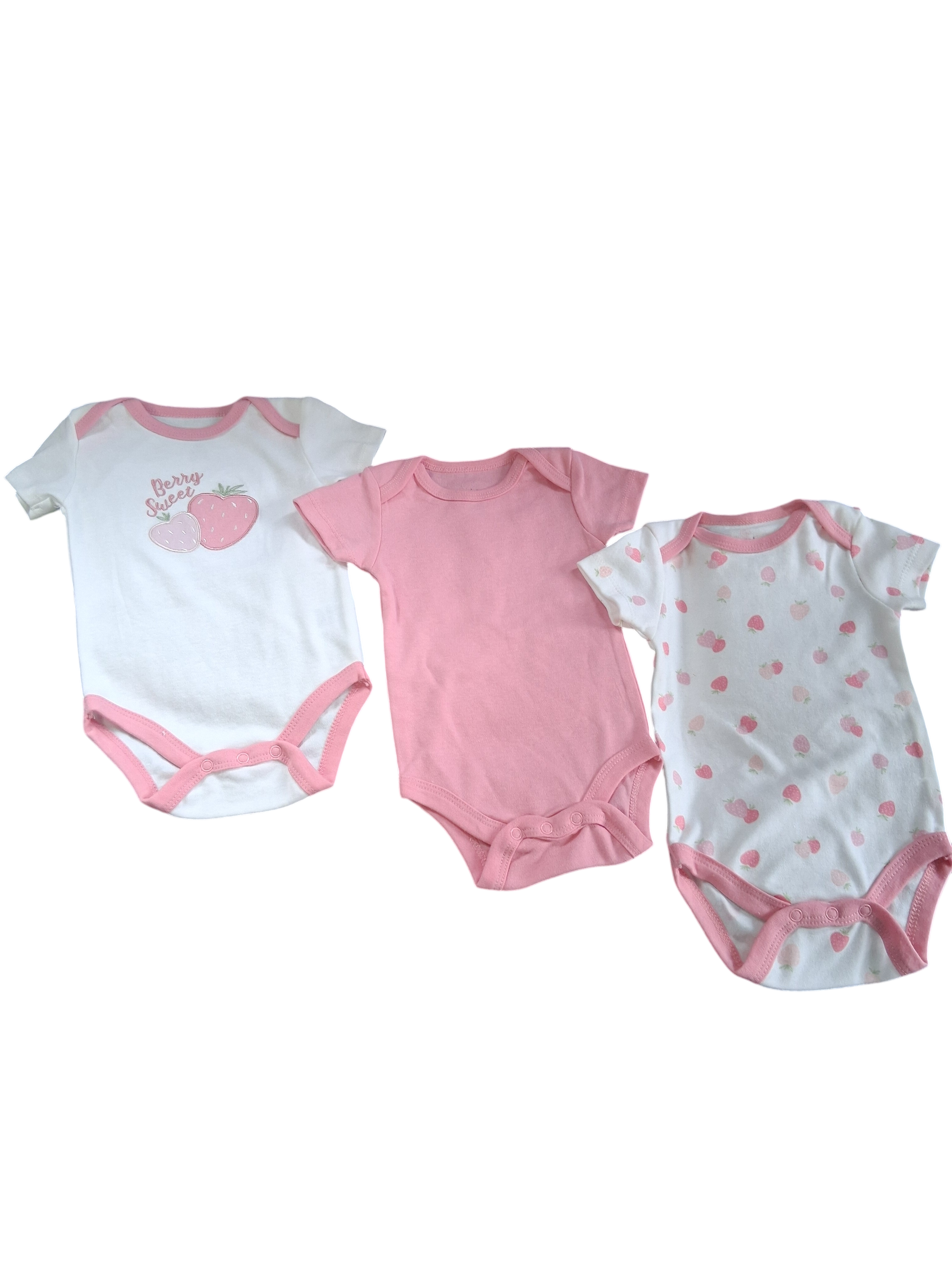 Le Top Bébé 3-Pack Strawberry Bodysuits – Pink & White | Size 3-6M