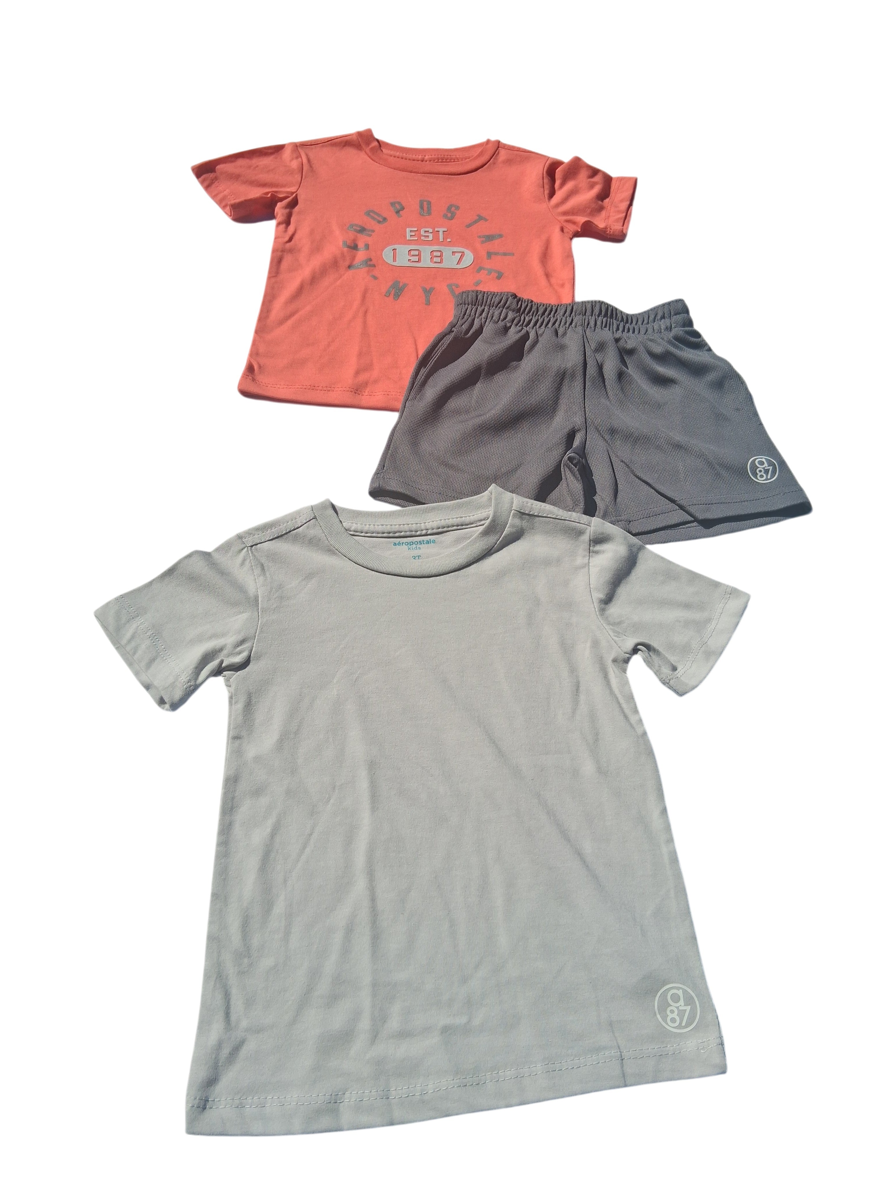 Aeropostale Kids 3-Piece Short Set – Coral & Gray | Size 3T