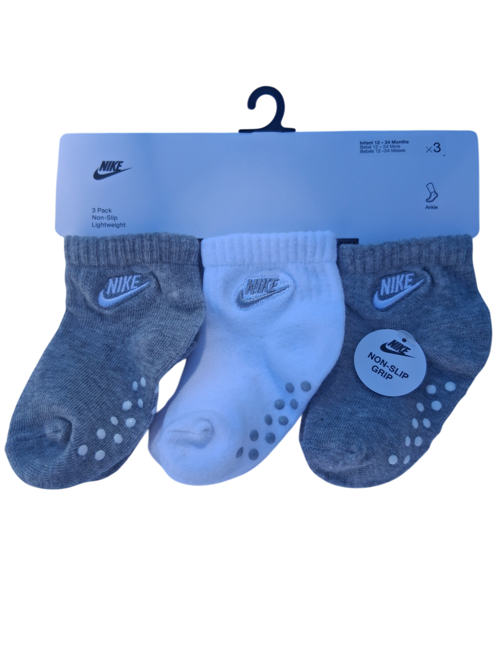 Nike 3-Pack Non-Slip Grip Ankle Socks | 12-24 Months
