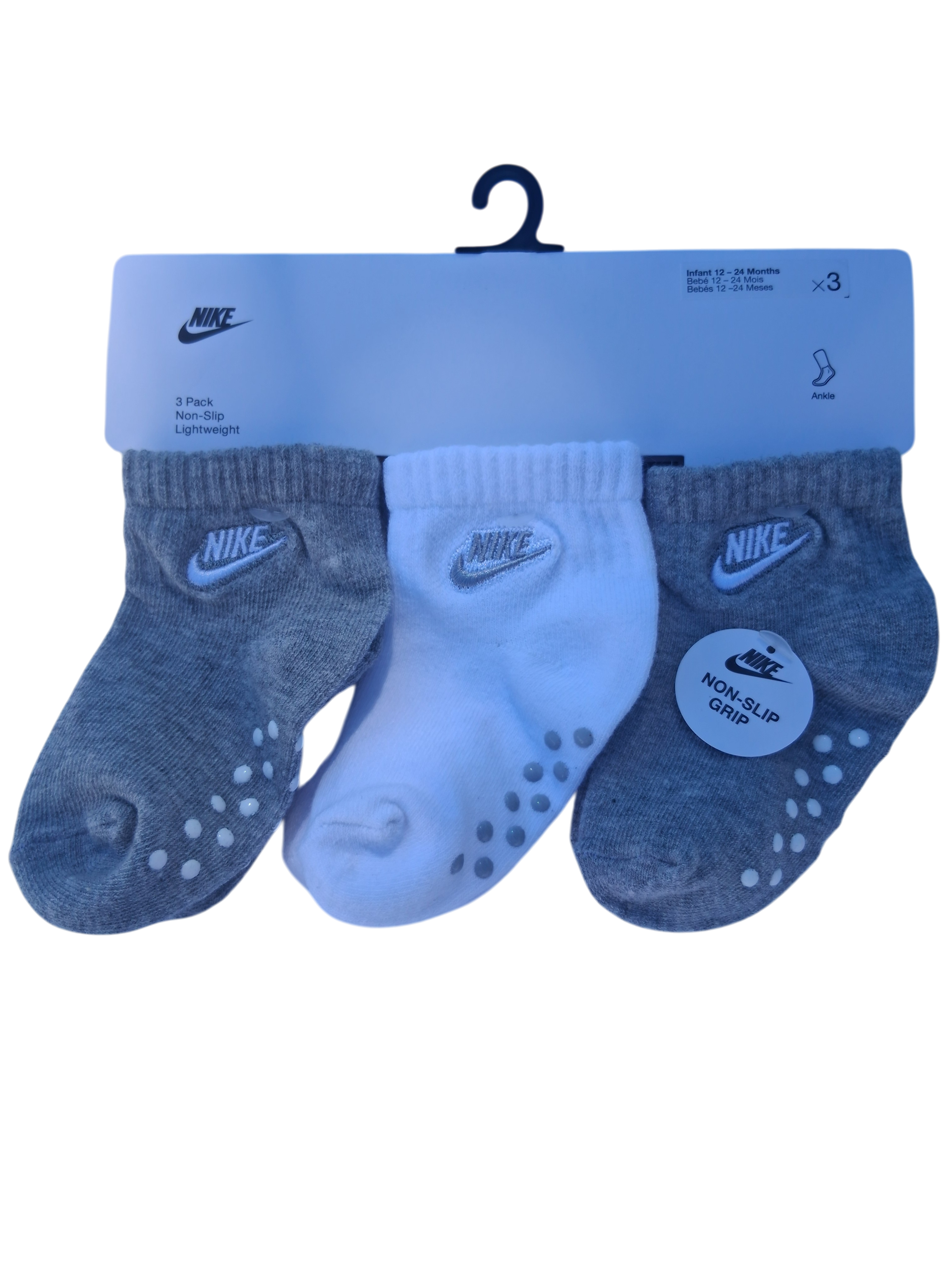 Nike 3-Pack Non-Slip Grip Ankle Socks | 12-24 Months