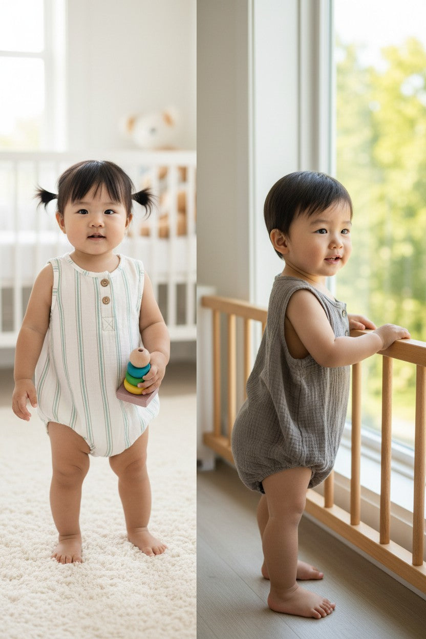 Graco 2-Piece Muslin Romper Set – Neutral Baby Outfit (9-12 Months)