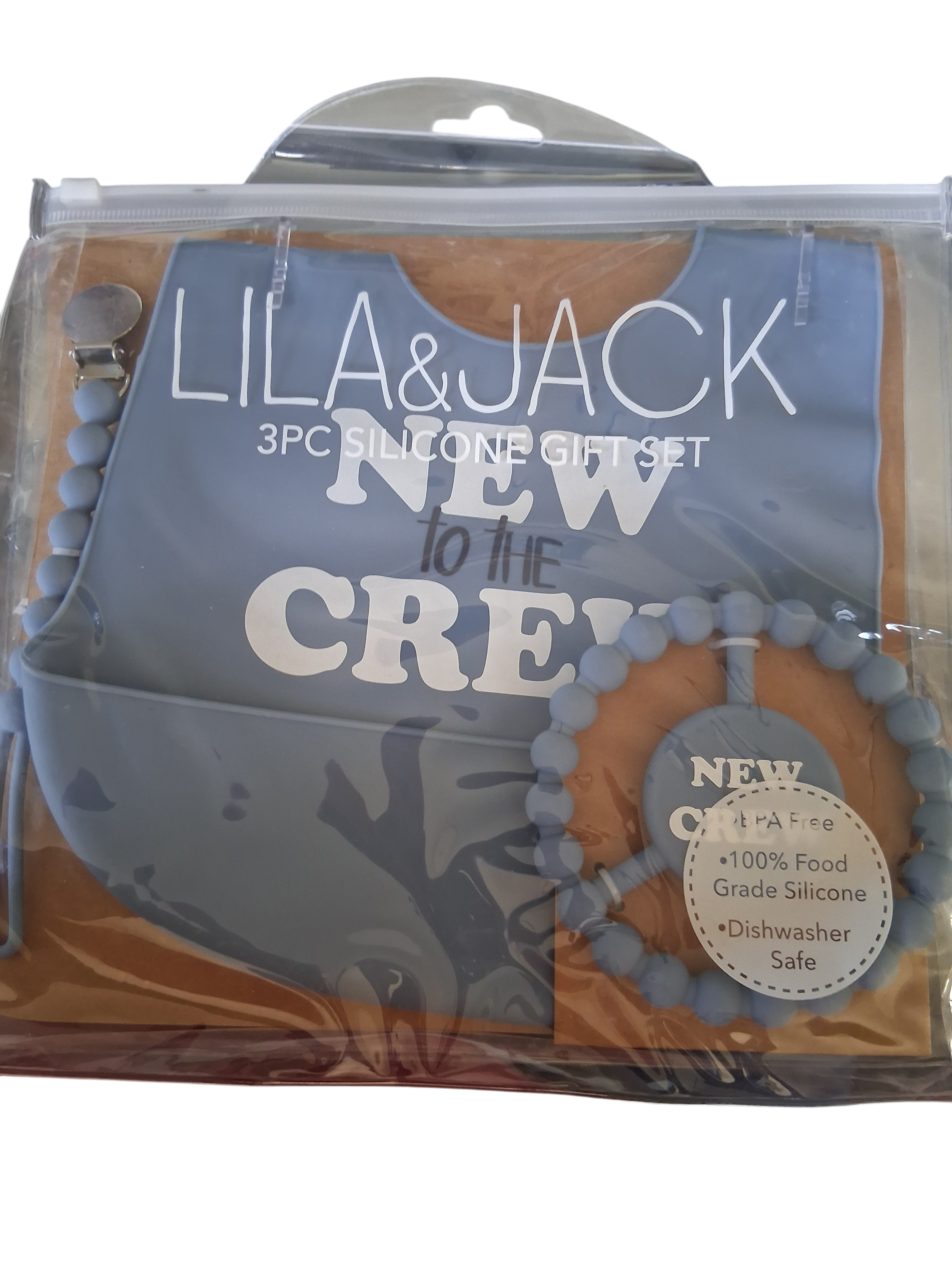 Lila & Jack 3-Piece Silicone Baby Gift Set – New to the Crew Blue