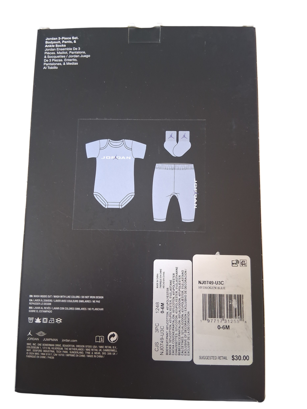 Jordan 3-Piece Baby Outfit Set – Bodysuit, Pants & Booties