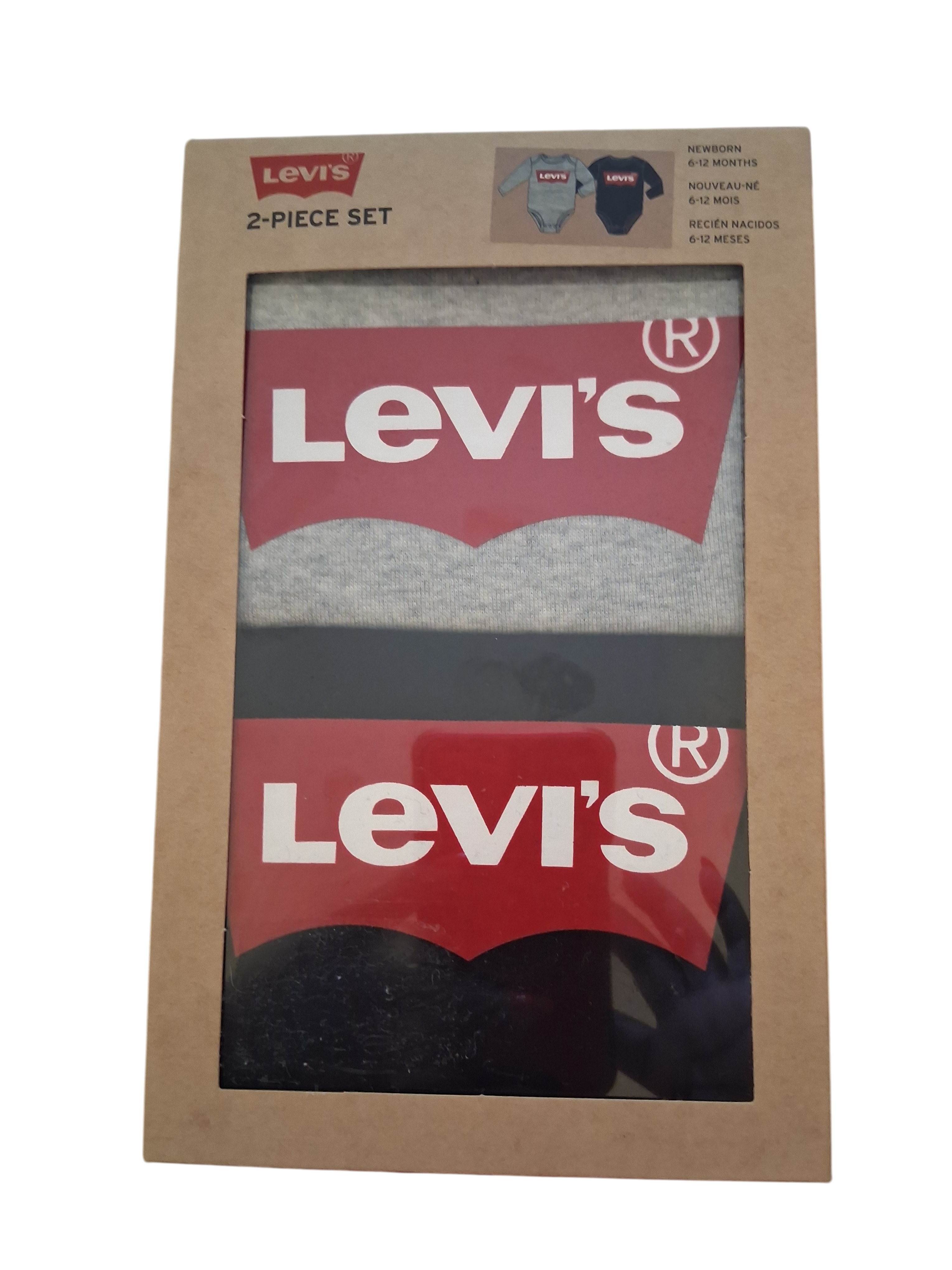 Levi's Baby 2-Pack Long Sleeve Logo Bodysuits – Gray & Black