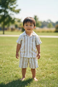 Prime Essentials Boys 2-Piece Striped Short Set | Beige & White | Size 18M