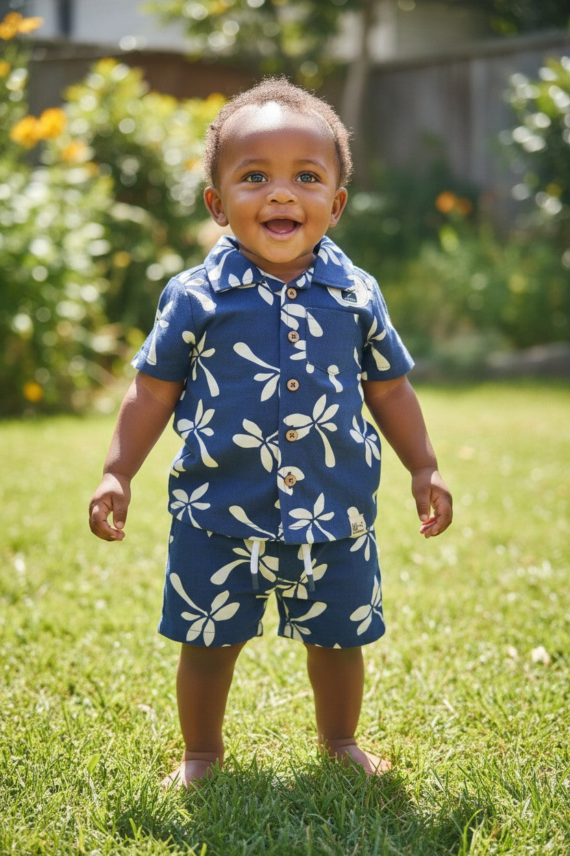 Eddie Bauer Baby Boys 2-Piece Tropical Button-Up Shirt & Shorts Set | Size 3–6M