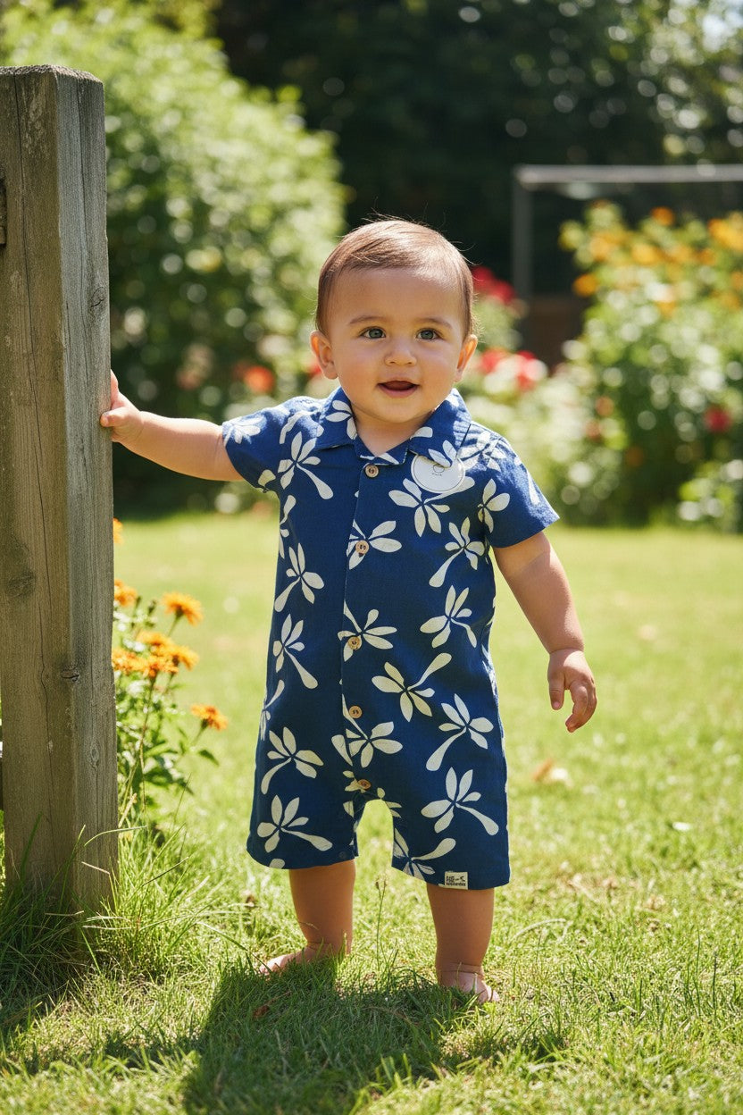 Eddie Bauer Baby Boys Tropical Print Button-Front Romper | Size 6–9M