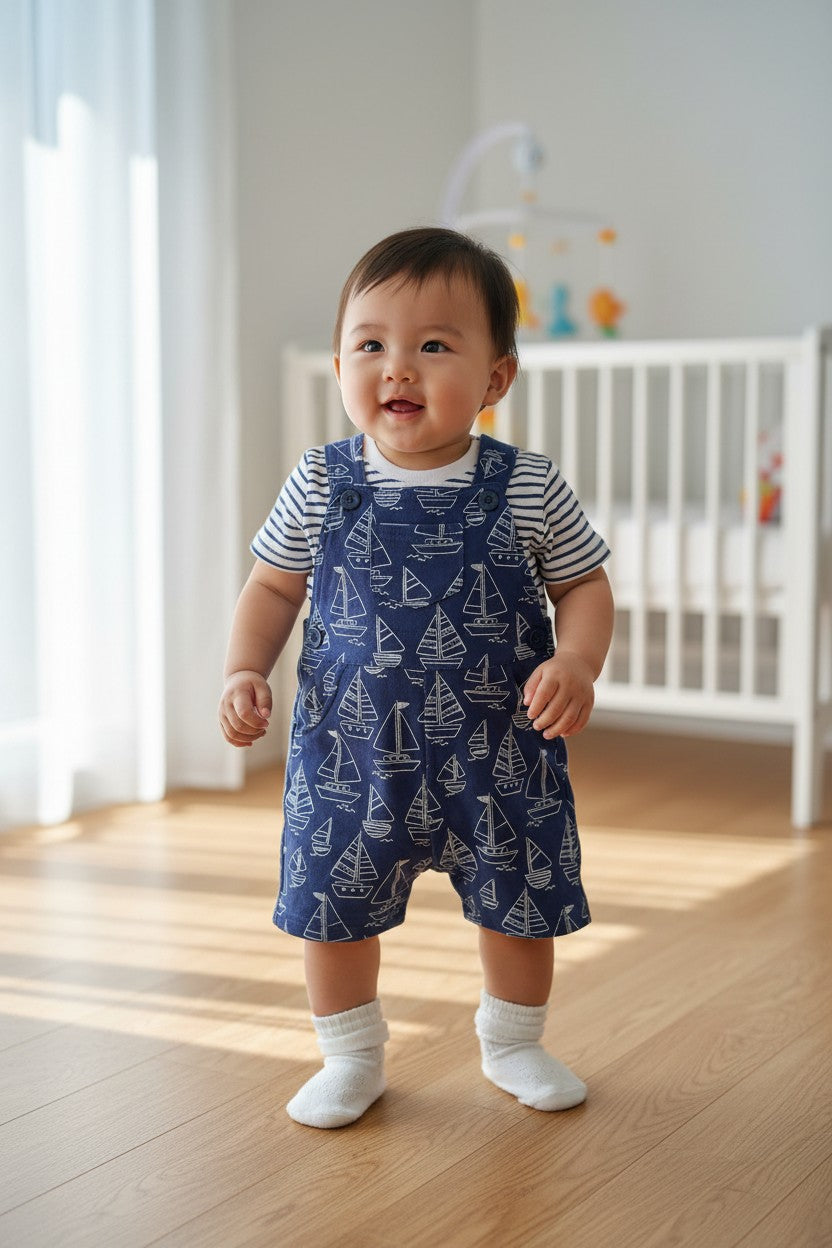 Little Me Baby Boys 2-Piece Sailboat Shortall Set | Size 6M