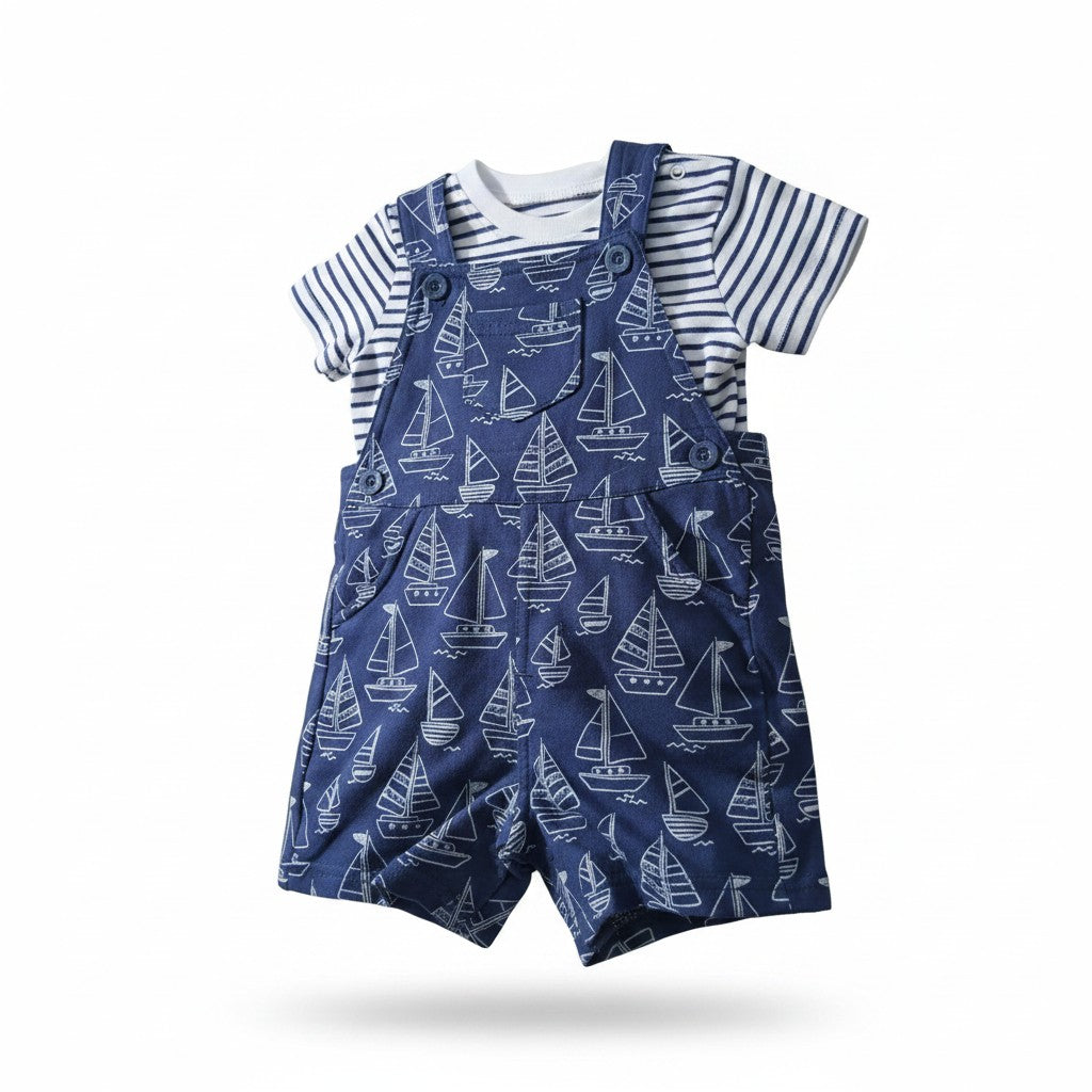 Little Me Baby Boys 2-Piece Sailboat Shortall Set | Size 6M