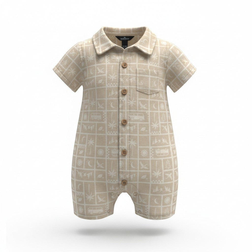 Eddie Bauer Baby Boys Printed Button-Front Romper | Size 3–6M