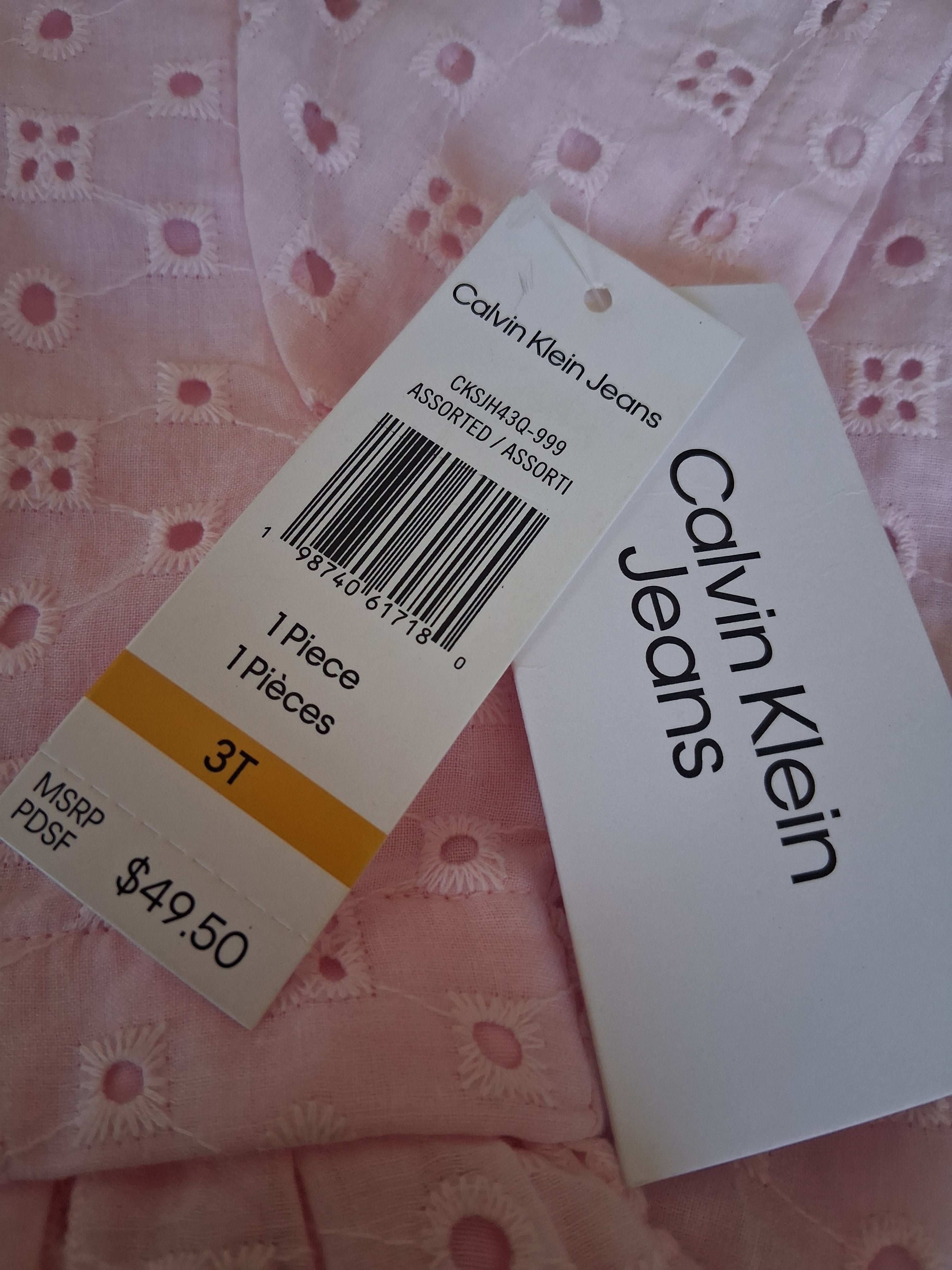 Calvin Klein Jeans Girls Pink Eyelet Dress | Size 3T
