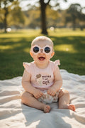 Girls 3-Piece "Messy But Cute" Bodysuit & Shorts Set with UV Protection Sunglasses | Size 6M