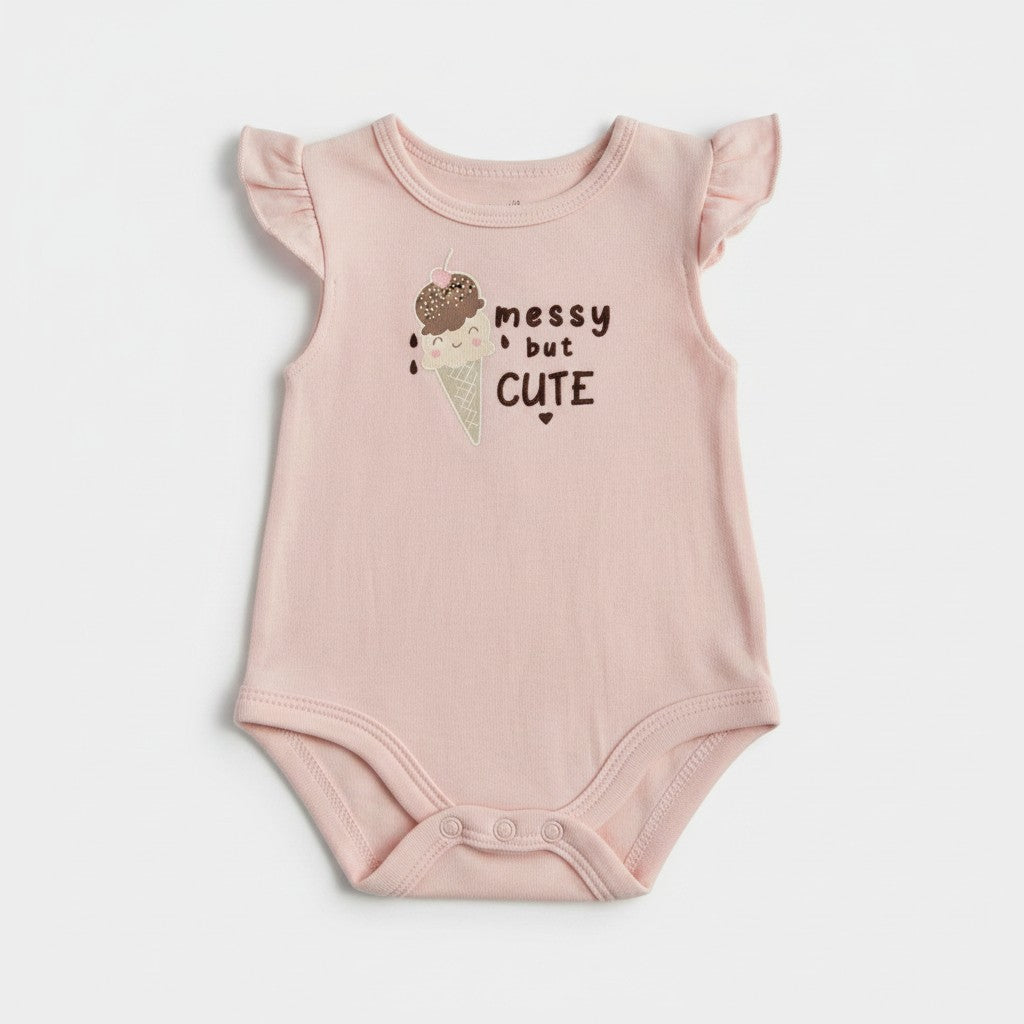 Girls 3-Piece "Messy But Cute" Bodysuit & Shorts Set with UV Protection Sunglasses | Size 6M