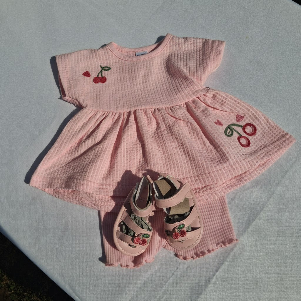 Sterling Baby 3-Piece Cherry Short Set with Sandals | Size 3 Months