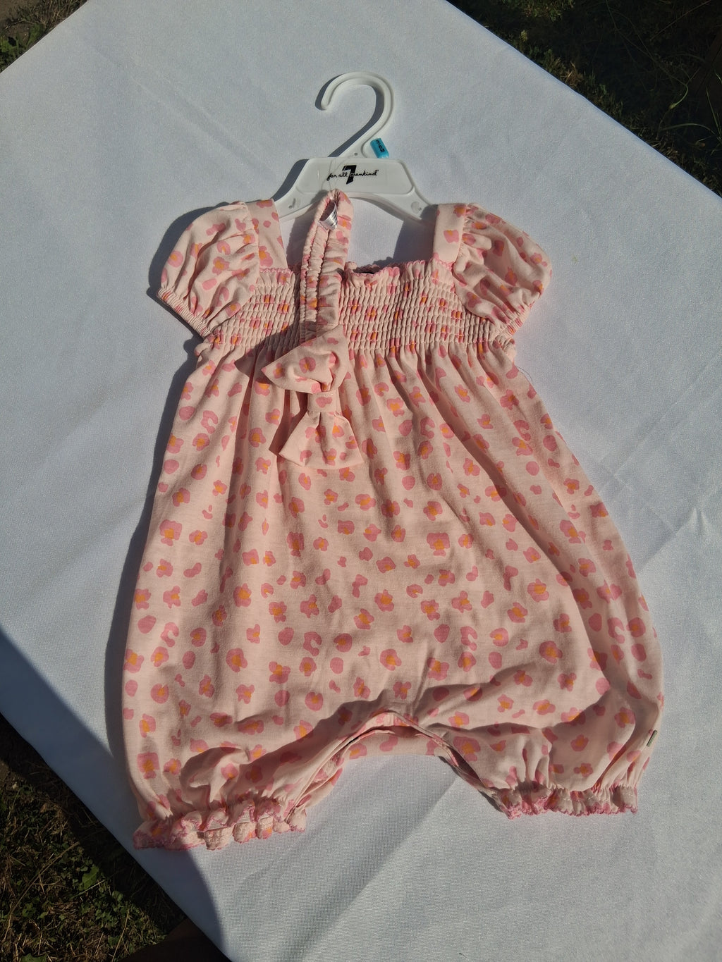 7 For All Mankind Baby Girl Bubble Romper & Matching Headband | Size 3–6 Months