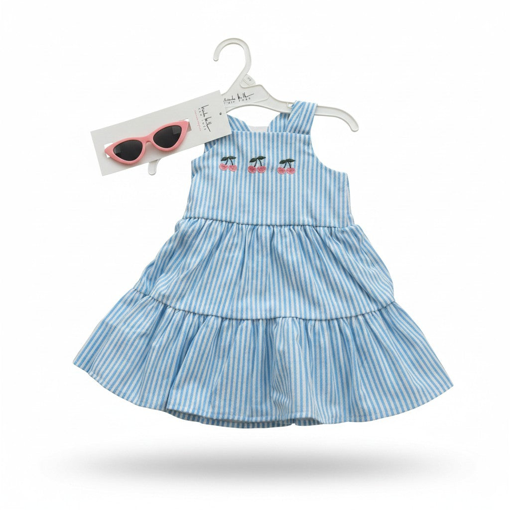 Nicole Miller Baby Girl Cherry Stripe Dress & Sunglasses Set | 2-Piece | Size 12 Months