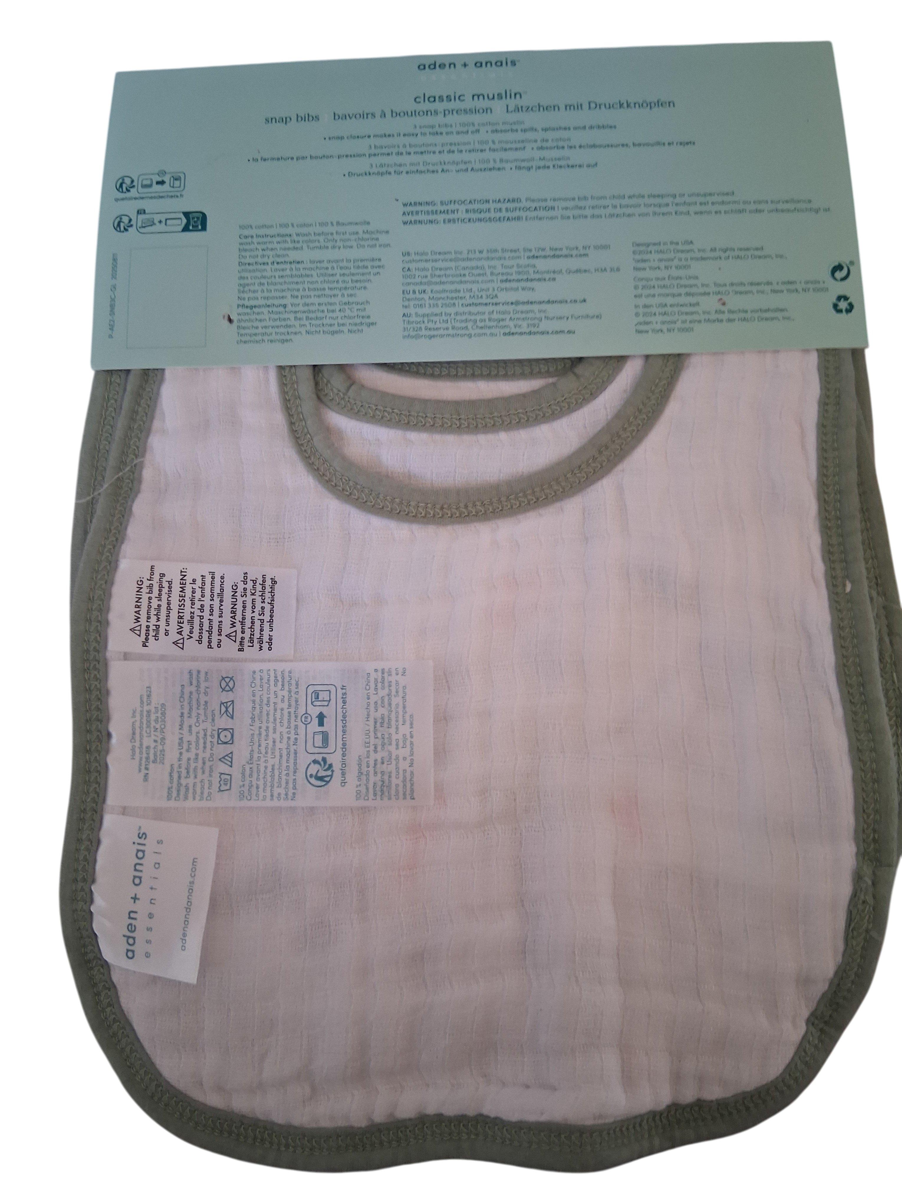 aden + anais Essentials Classic Muslin Snap Bibs | 3-Pack Dinosaur Print | 100% Cotton Muslin