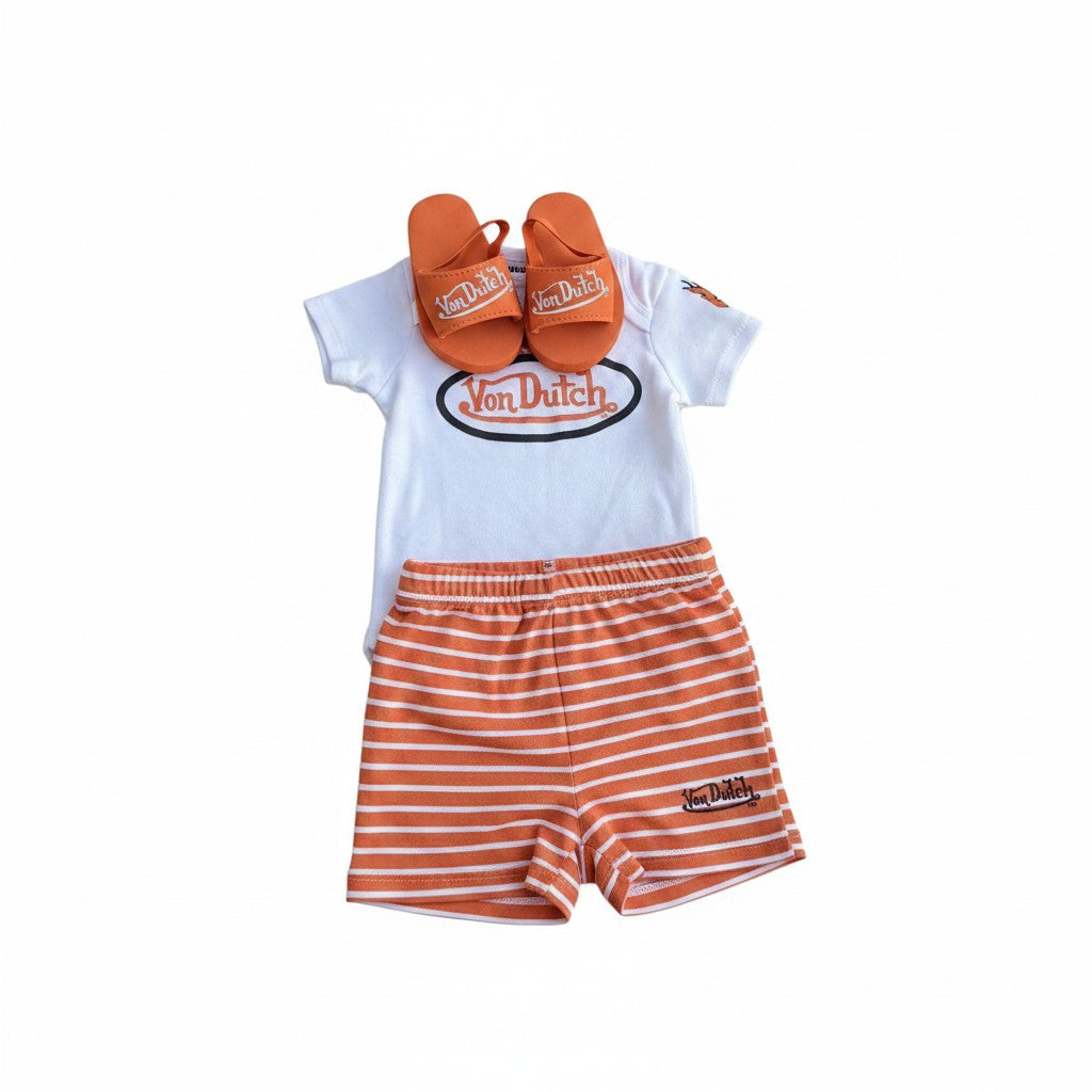 Von Dutch Baby Girl 3-Piece Bodysuit, Shorts & Sandal Set | 9M