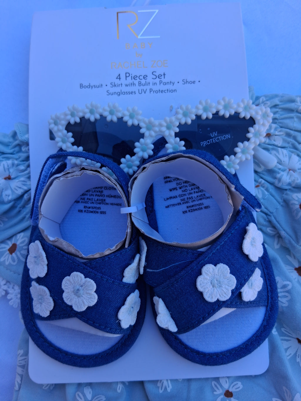 Baby by Rachel Zoe Baby Girl 4-Piece Daisy Bodysuit, Skirt, Sandals & Sunglasses Set | 6-9M