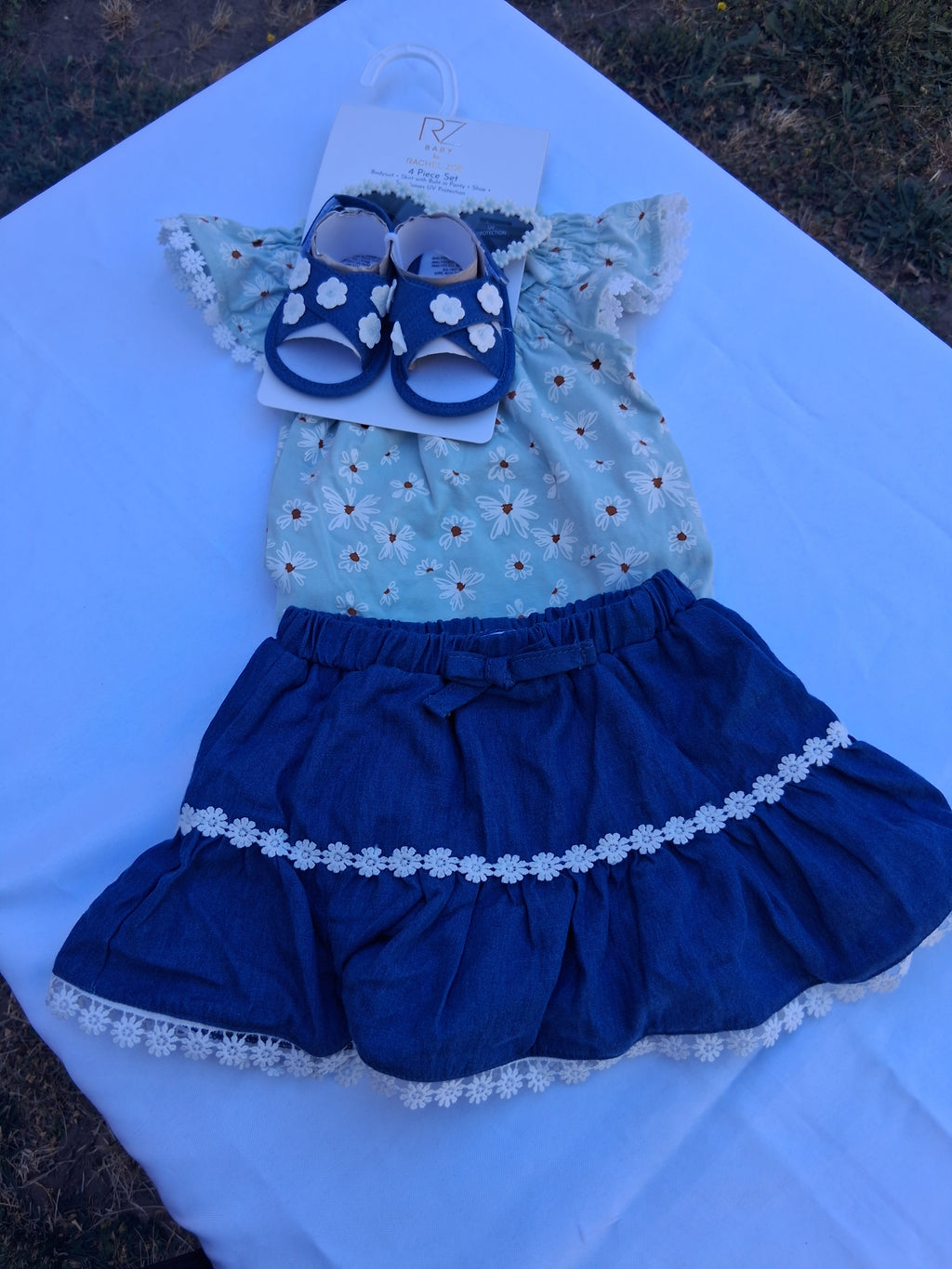 Baby by Rachel Zoe Baby Girl 4-Piece Daisy Bodysuit, Skirt, Sandals & Sunglasses Set | 6-9M