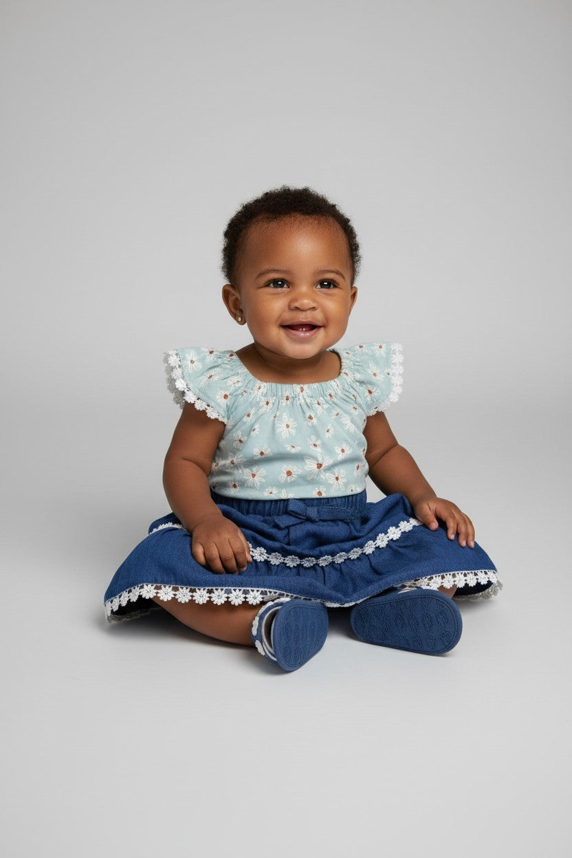 Baby by Rachel Zoe Baby Girl 4-Piece Daisy Bodysuit, Skirt, Sandals & Sunglasses Set | 6-9M