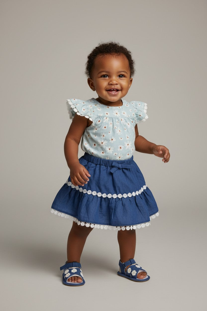Baby by Rachel Zoe Baby Girl 4-Piece Daisy Bodysuit, Skirt, Sandals & Sunglasses Set | 6-9M