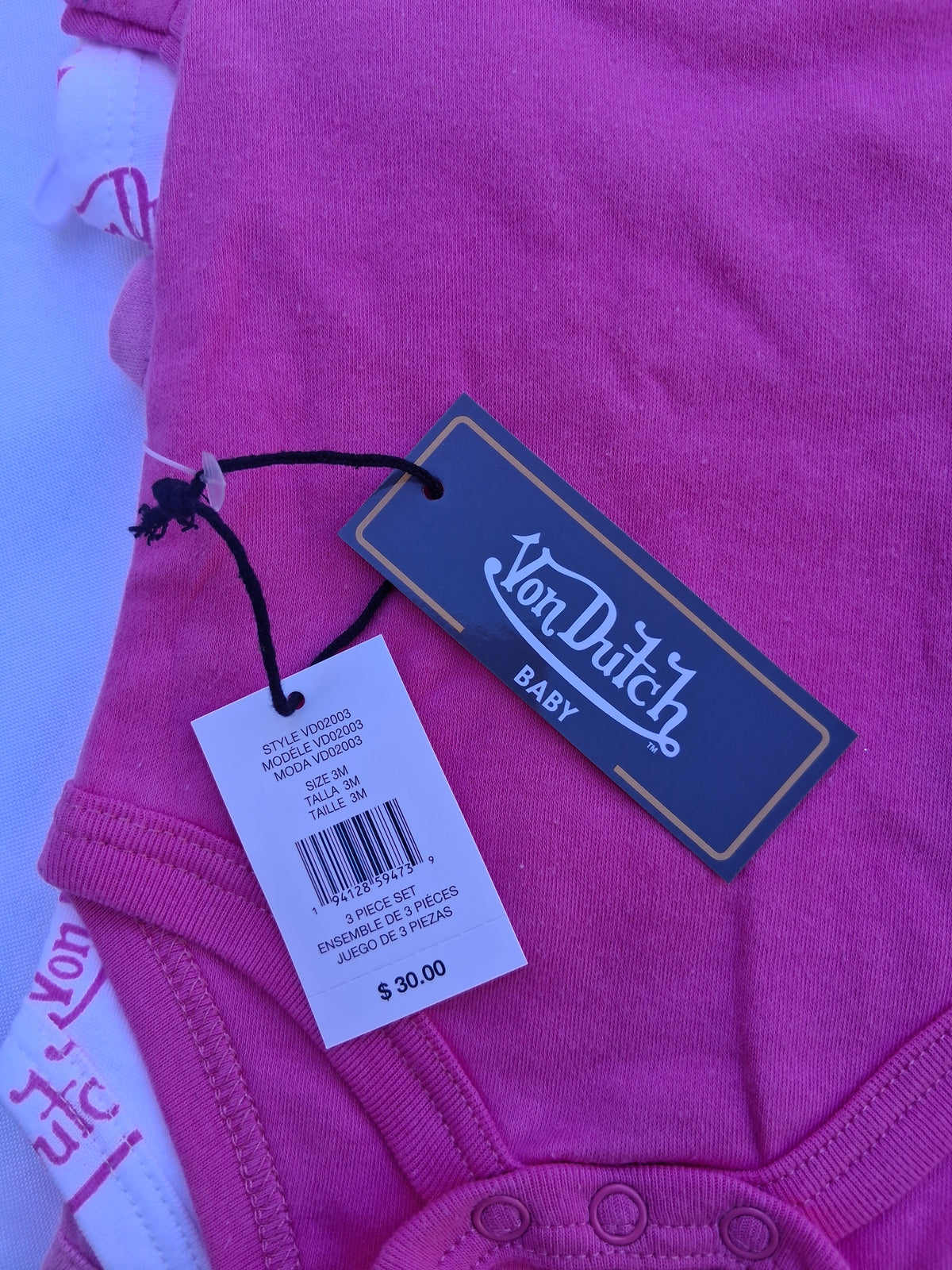 Von Dutch Baby Girl 3-Piece Bodysuit Set – Pink & White | 3M