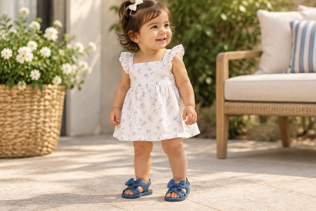 Lucky Brand Baby Girl Bow Crib Sandals | Blue | Sizes 2-4