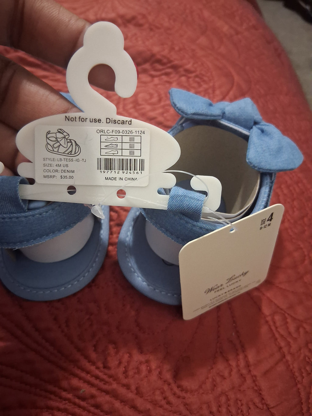 Lucky Brand Baby Girl Bow Crib Sandals | Blue | Sizes 2-4