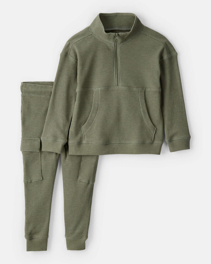 Carter's Toddler Boy 2-Piece Waffle Knit Pullover & Jogger Set | Olive Green | 3T