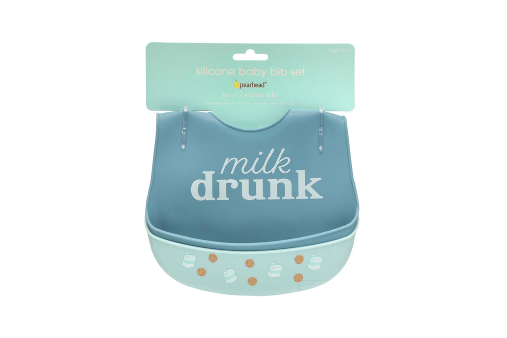 Baby Bib Set, Milk Drunk, Silicone, Set of 2