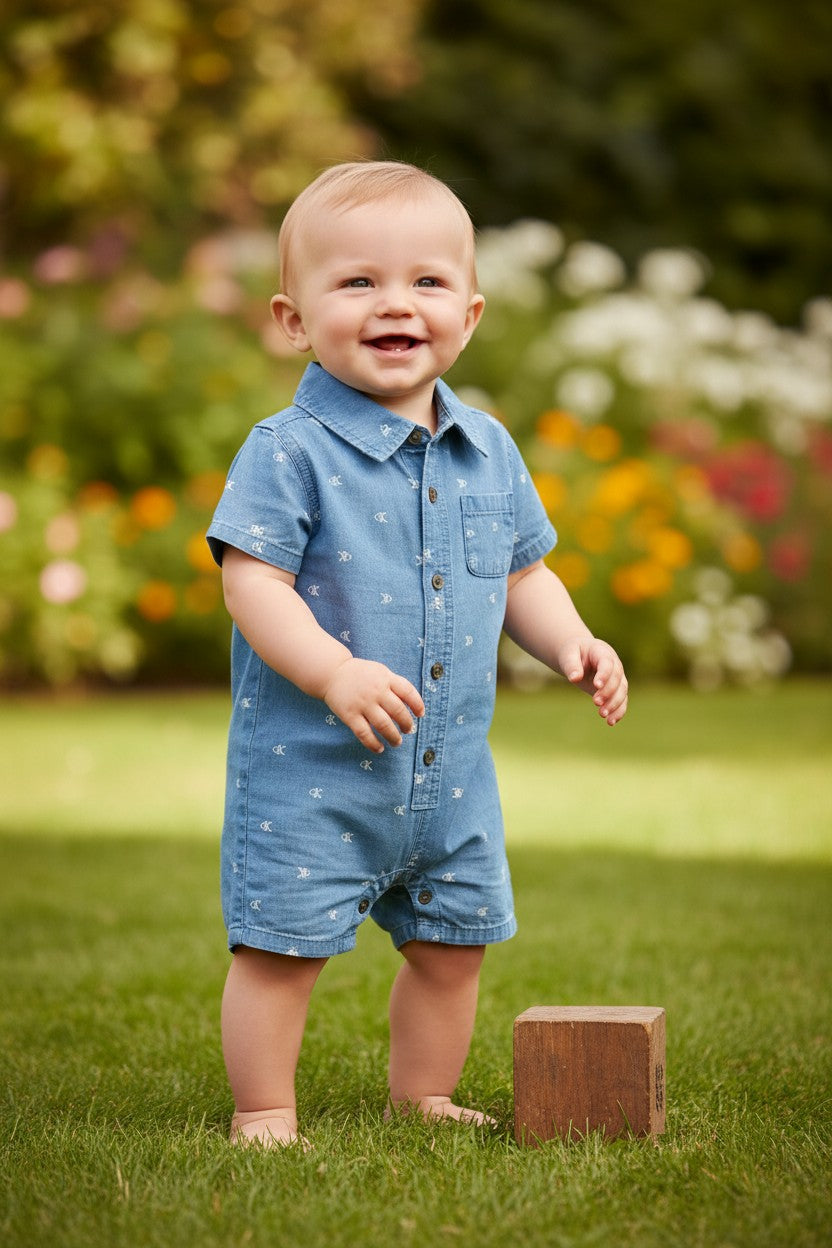Calvin Klein Baby Boy Chambray Romper - 12 Months
