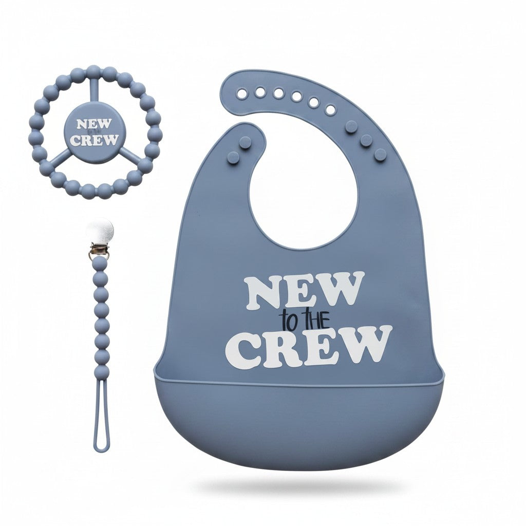 Lila & Jack 3-Piece Silicone Baby Gift Set – New to the Crew Blue